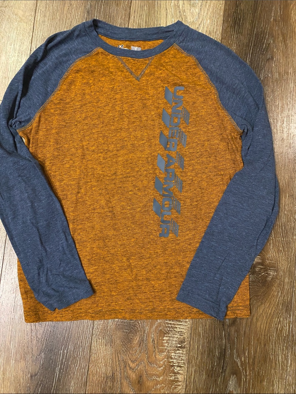 Under Armour Men’s Long Sleeve Raglan Shirt - Orange Body with Blue Sleeves